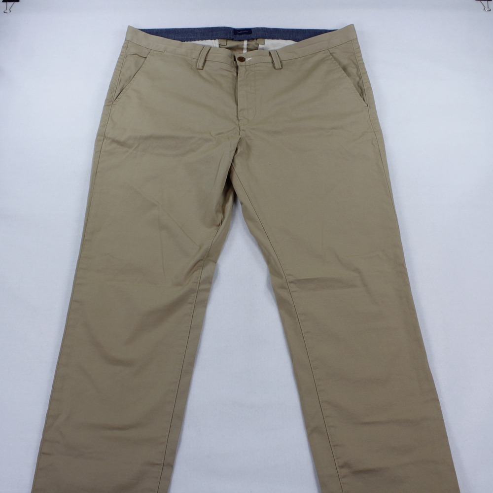 GANT Men's Slim Fit Chino Pants Beige Khaki Size W40 L34 Cotton Casual Trousers